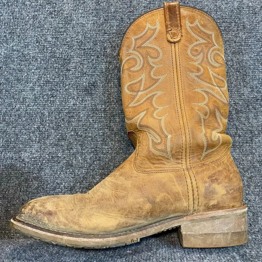 Double H Mens Leather Western Work Boots Size 10.5 D Brown Square Toe Pull On